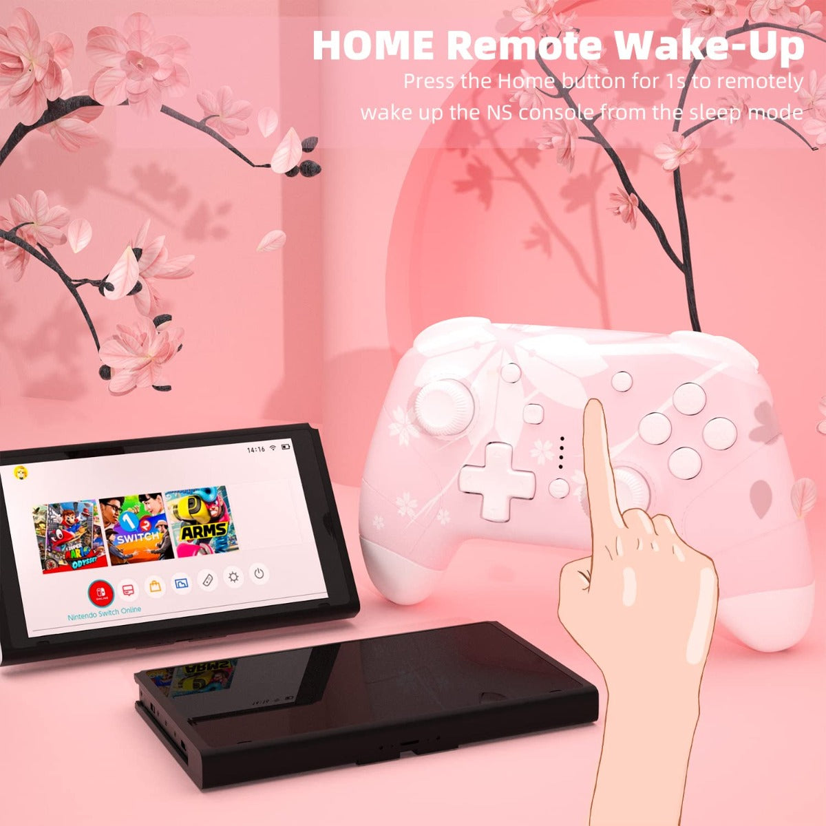 Mytrix Wireless Controller for Nintendo Switch/Lite, with Wake-Up, Headphone Jack, Auto-Fire Turbo, Motion Control, Adjustable Vibration - Sakura - Used Like New Mytrix Wireless Controller for Nintendo Switch/Lite, with Wake-Up, Headphone Jack, Auto-Fire Turbo, Motion Control, Adjustable Vibration - Sakura - Used Like New